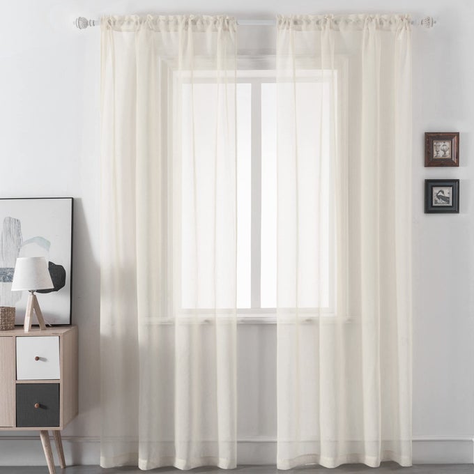 IVORY SHEER CURTAINS 84 INCHES LONGFAUX LINEN LIGHT BEIGE SEMI SHEER CURTAINS FOR LIVING ROOM BEDROOM NURSERY BATHROOM PRIVACY VOILE WINDOW TREATMENT PANELS52 X 84 INCHES 2 PANELS