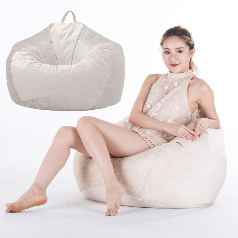 klarako Lounger Chairs Sofa Cover Velvet Bean Bag Cover with Handle Inner Pockets - Almond Color - Image 3