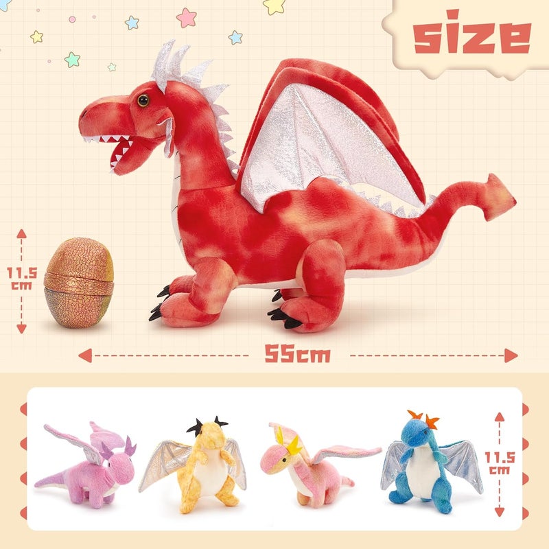MorisMos 55 cm Dragon Cuddly Toy XXL with Baby in Belly, Red Large Plush Dragon Stuffed Toy, Plush Toy Dragor Dragon Teddies Birthday Christmas Gift for Boys - Image 2