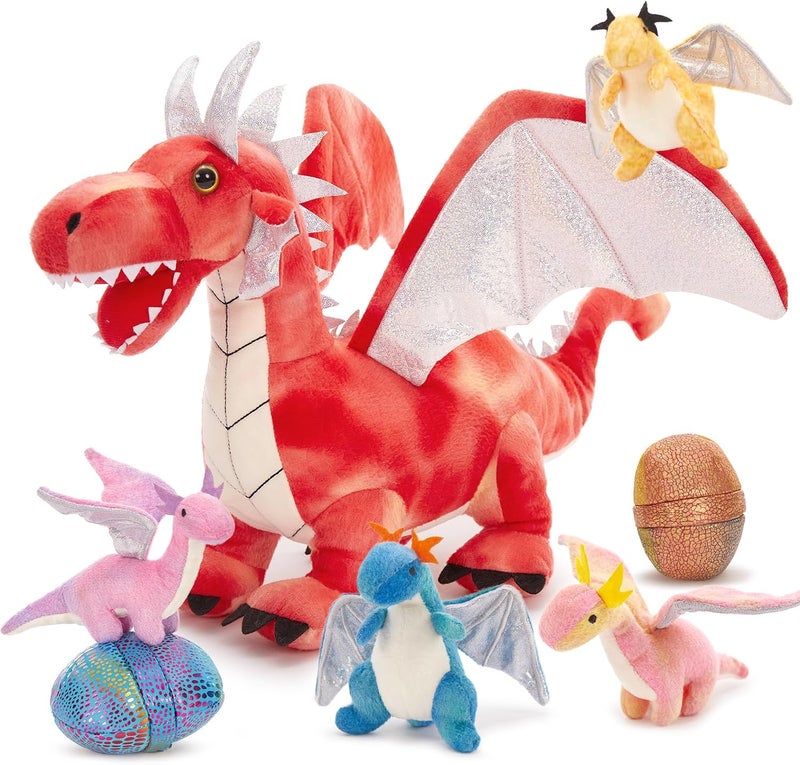 MorisMos 55 cm Dragon Cuddly Toy XXL with Baby in Belly, Red Large Plush Dragon Stuffed Toy, Plush Toy Dragor Dragon Teddies Birthday Christmas Gift for Boys - Image 1