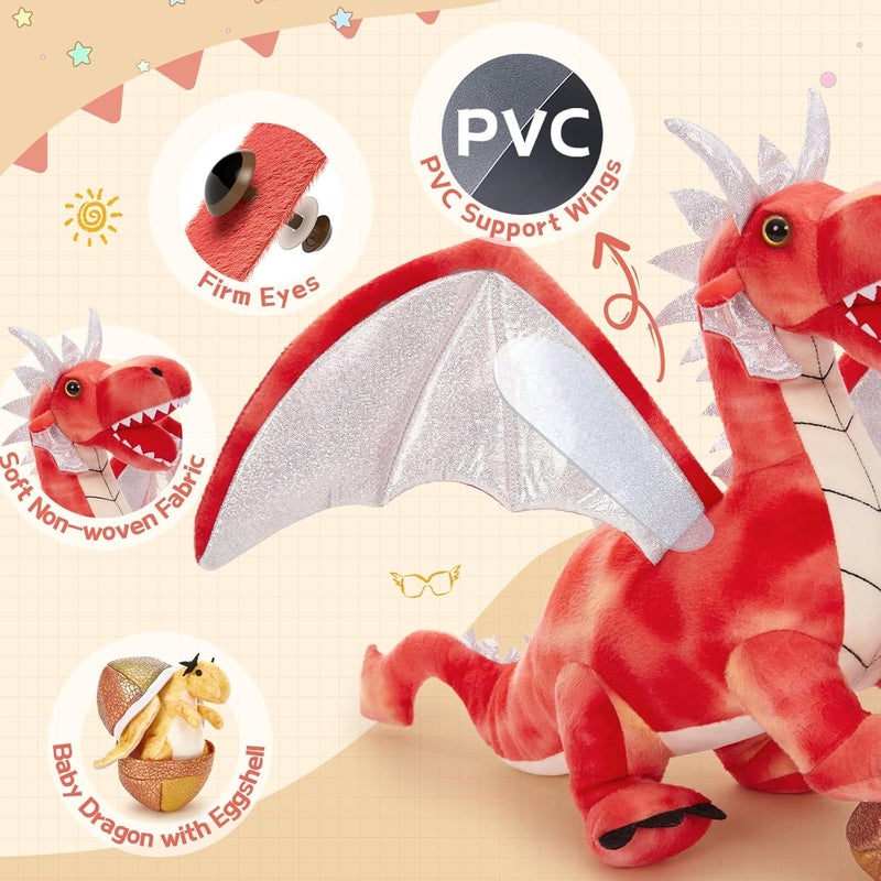 MorisMos 55 cm Dragon Cuddly Toy XXL with Baby in Belly, Red Large Plush Dragon Stuffed Toy, Plush Toy Dragor Dragon Teddies Birthday Christmas Gift for Boys - Image 4