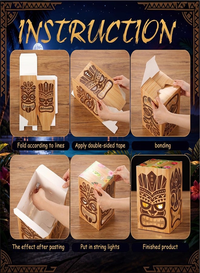 Capoda 9.8in 8 Pcs Tiki Totem Box Decor with Light Hawaiian Luau Party Decoration Tropical Aloha Luau Decor Bar Lighted Gift Boxes for Bar Summer Garden Patio Porch Outdoor - Image 5