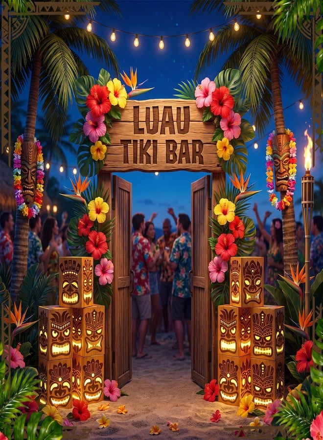 Capoda 9.8in 8 Pcs Tiki Totem Box Decor with Light Hawaiian Luau Party Decoration Tropical Aloha Luau Decor Bar Lighted Gift Boxes for Bar Summer Garden Patio Porch Outdoor - Image 2