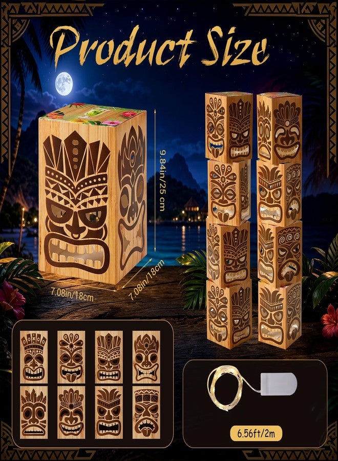 Capoda 9.8in 8 Pcs Tiki Totem Box Decor with Light Hawaiian Luau Party Decoration Tropical Aloha Luau Decor Bar Lighted Gift Boxes for Bar Summer Garden Patio Porch Outdoor - Image 3