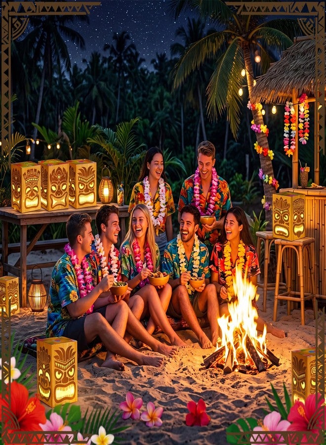 Capoda 9.8in 8 Pcs Tiki Totem Box Decor with Light Hawaiian Luau Party Decoration Tropical Aloha Luau Decor Bar Lighted Gift Boxes for Bar Summer Garden Patio Porch Outdoor - Image 4