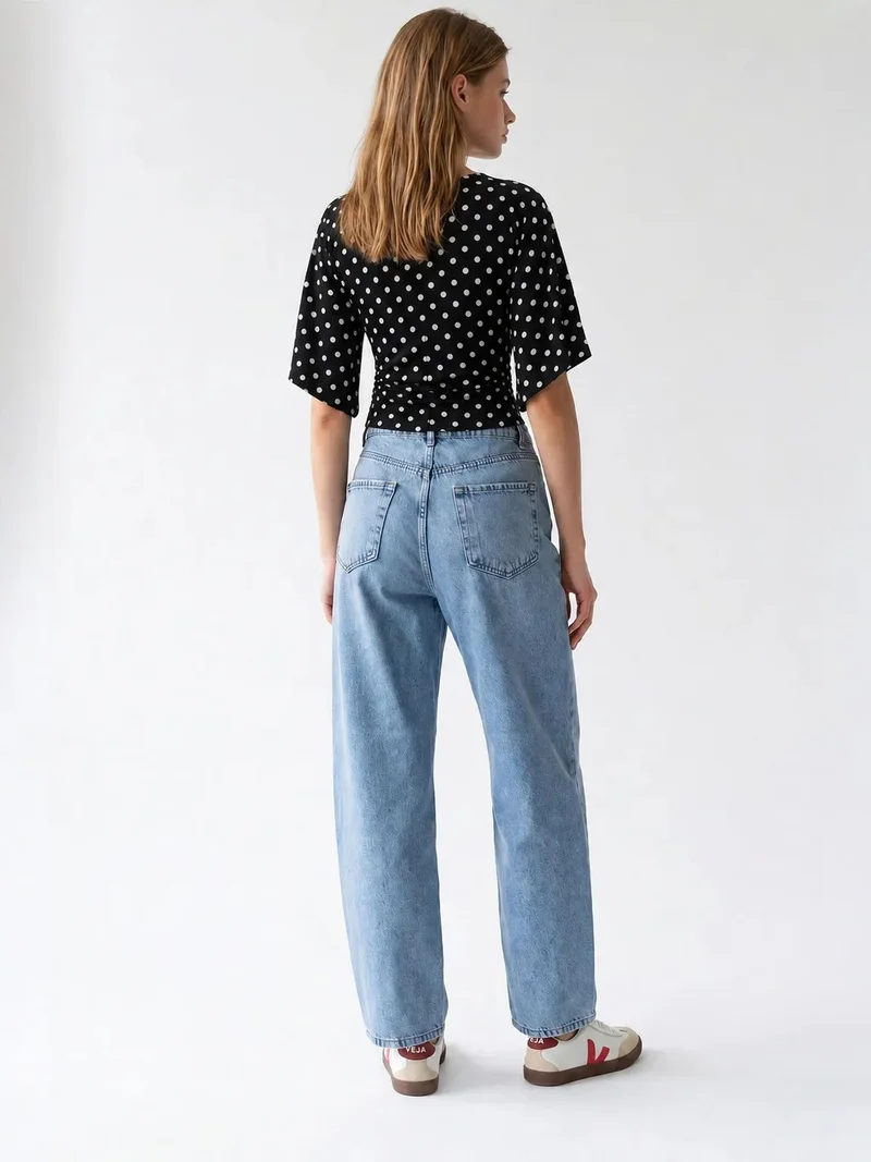 Mixray Light-Mid Blue Denim MIXRAY High-Waist Wide-Leg Cotton Denim Jeans for Women | Best Price UAE