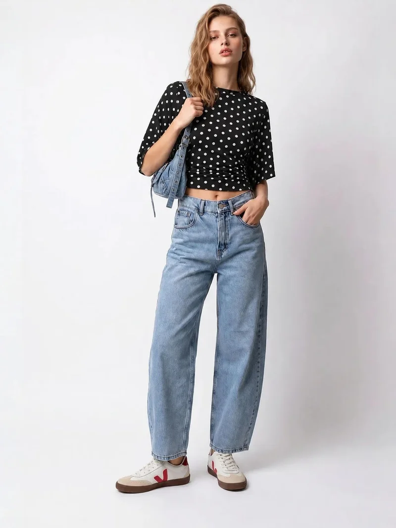 MIXRAY High-Waist Wide-Leg Cotton Denim Jeans