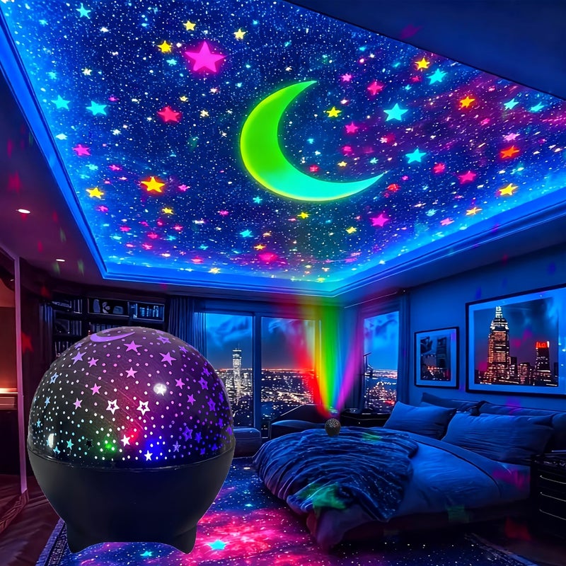 Star Moon Projection Night Light Black USB Powered Bedside Ambience Smart Lamp Decor - Image 1