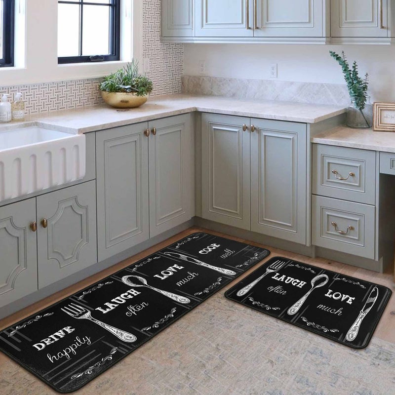kukli kitchen Dinnerware Kitchen Rugs and Mats Non-Slip, Washable, Stain and Fade Resistant, Suitable for Anti Fatigue Kitchen Mat Set of 2 Dinnerware Kitchen Decor 17 x47+17"x30" - Image 1