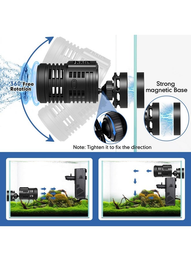 هايغر مضخة هيغر 1850 جالون في الساعة لتكوين أمواج حوض السمك مع قاعدة شفط مغناطيسية قوية، رأس طاقة غاطس يدور بزاوية 360 درجة، هادئ للغاية، لحوض مياه عذبة ومالحة سعة 60-130 جالون - Image 2