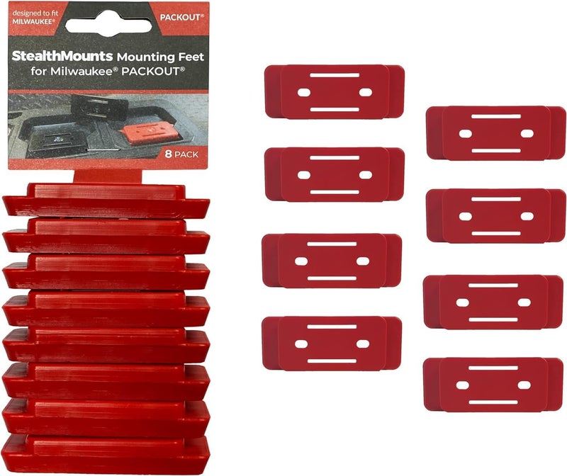 StealthMounts Mounting Feet for Milwaukee Packout (8 Pack) - Red | Adapter for Packout System | Mounting Feet for Packout | Made in UK - Image 1