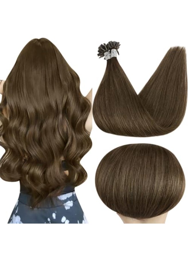 Full Shine U Tip Hair Extensions Real Human Hair 20 Inch Long Straight Hair Medium Brown Keratin Hair Extensions Human Hair 50 Grams Prebonded Extensions Remy Hair add Length - Image 1