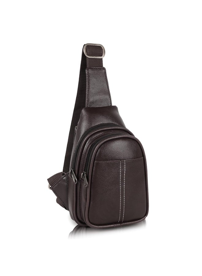هاف مون Half Moon Vintage Crossbody Sling Bag for Men Slim Vegan Leather Chest Bag for Men Women Small Shoulder Side Bag Water-resistant Mobile Passport Bag Travel Office (Vintage Brown) - Image 1