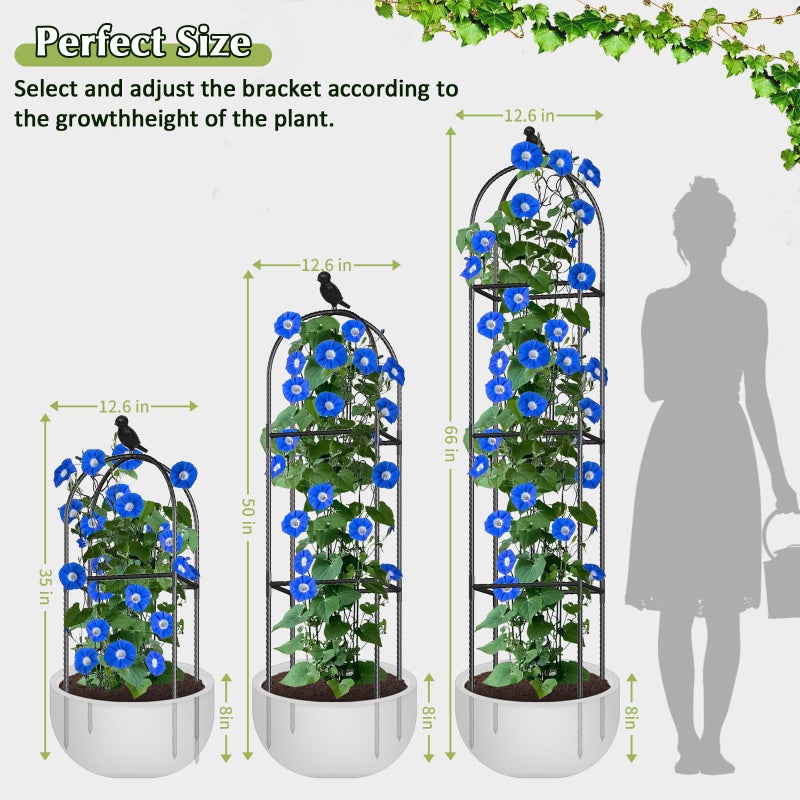 CL FUN Square Tomato Cages for Garden, 6.2 FT Cucumber Trellis for Flowers, Grape, Pea, Rose, Bean, Rustproof Plastic Coated Metal Plant Support for Potted Plants Indoor Outdoor- 1PC Obelisk Trellis - Image 5