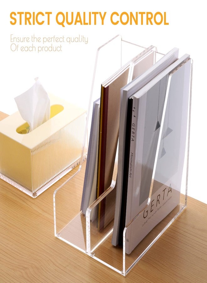 HeZone Magazine Holder, Clear Acrylic Desk Organizers, File Organizer for Desk, Magazine Rack- Desktop Book Storage -Independent Vertical 1 Space-2 Pack - Image 4