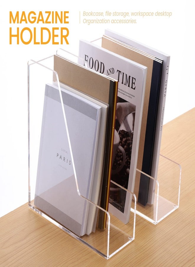 HeZone Magazine Holder, Clear Acrylic Desk Organizers, File Organizer for Desk, Magazine Rack- Desktop Book Storage -Independent Vertical 1 Space-2 Pack - Image 2