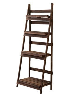 LINGWEI Pure Solid Wood Ladder Design Foldable 4 Layers Flowers Pot Stand Plants Rack Wooden Decorative Book Case Storage Organizer Washroom Display Shelf  - Image 1