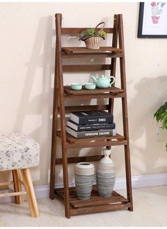 LINGWEI Pure Solid Wood Ladder Design Foldable 4 Layers Flowers Pot Stand Plants Rack Wooden Decorative Book Case Storage Organizer Washroom Display Shelf  - Image 2