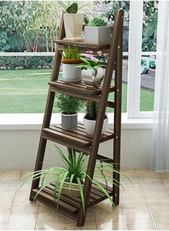 LINGWEI Pure Solid Wood Ladder Design Foldable 4 Layers Flowers Pot Stand Plants Rack Wooden Decorative Book Case Storage Organizer Washroom Display Shelf  - Image 3