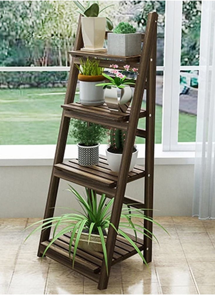 LINGWEI Pure Solid Wood Ladder Design Foldable 4 Layers Flowers Pot Stand Plants Rack Wooden Decorative Book Case Storage Organizer Washroom Display Shelf  - Image 3