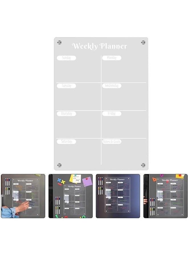 Unewshi Acrylic Meal Planner Magnetic Menu Board for Kitchen Fridge, Clear Weekly Calendar Planning Board Noteboard 3 in 1 Acrylic Magnetic Meal Planner for Fridge Chart with 6 Markers (29.7x21 cm) - Image 5