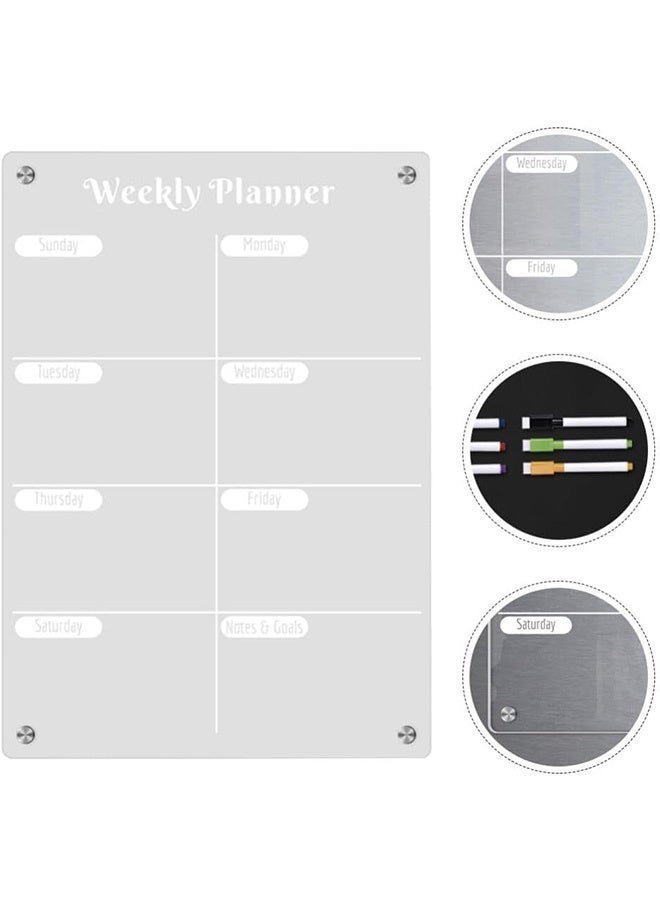 Unewshi Acrylic Meal Planner Magnetic Menu Board for Kitchen Fridge, Clear Weekly Calendar Planning Board Noteboard 3 in 1 Acrylic Magnetic Meal Planner for Fridge Chart with 6 Markers (29.7x21 cm) - Image 4