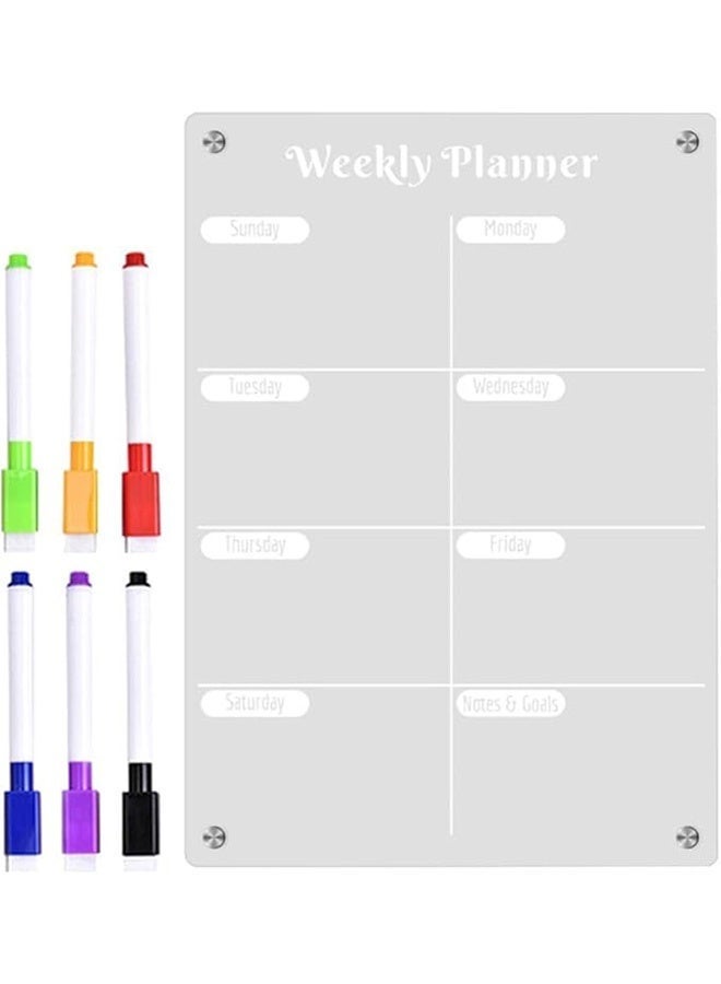 Unewshi Acrylic Meal Planner Magnetic Menu Board for Kitchen Fridge, Clear Weekly Calendar Planning Board Noteboard 3 in 1 Acrylic Magnetic Meal Planner for Fridge Chart with 6 Markers (29.7x21 cm) - Image 3