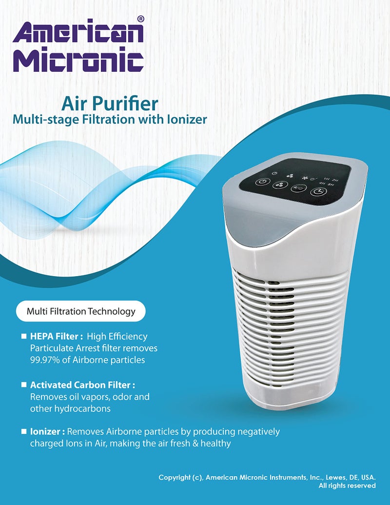 AMERICAN MICRONIC منقي الهواء الأمريكي ميكرونيك® 220 م³/ساعة CADR للمنزل والمكتب | فلتر HEPA + فلتر كربون نشط + أيونizer | 3 سرعات مع وضع النوم والمؤقت | حتى 150 قدم مربع | AMI-AP1-22Dx (العاجي والرمادي) - Image 5