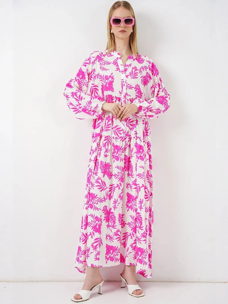 Big Dart Carnation Pink BDART Patterned V-Neck Maxi Dress for Women | Best Price UAE