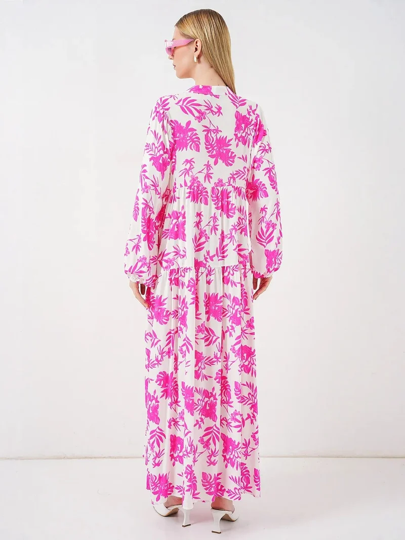 Big Dart Carnation Pink BDART Patterned V-Neck Maxi Dress for Women | Best Price UAE