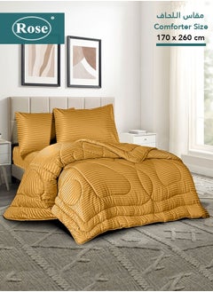 Rose ROSE Striped Luxury Hotel Comforter, Premium Microfiber, Set of 4 pieces, Soft Lightweight, Extra Twin size 260x170 cm, Camel  - Image 1