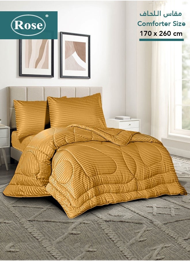 Rose ROSE Striped Luxury Hotel Comforter, Premium Microfiber, Set of 4 pieces, Soft Lightweight, Extra Twin size 260x170 cm, Camel  - Image 1