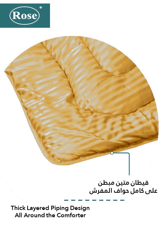 Rose ROSE Striped Luxury Hotel Comforter, Premium Microfiber, Set of 4 pieces, Soft Lightweight, Extra Twin size 260x170 cm, Camel  - Image 3