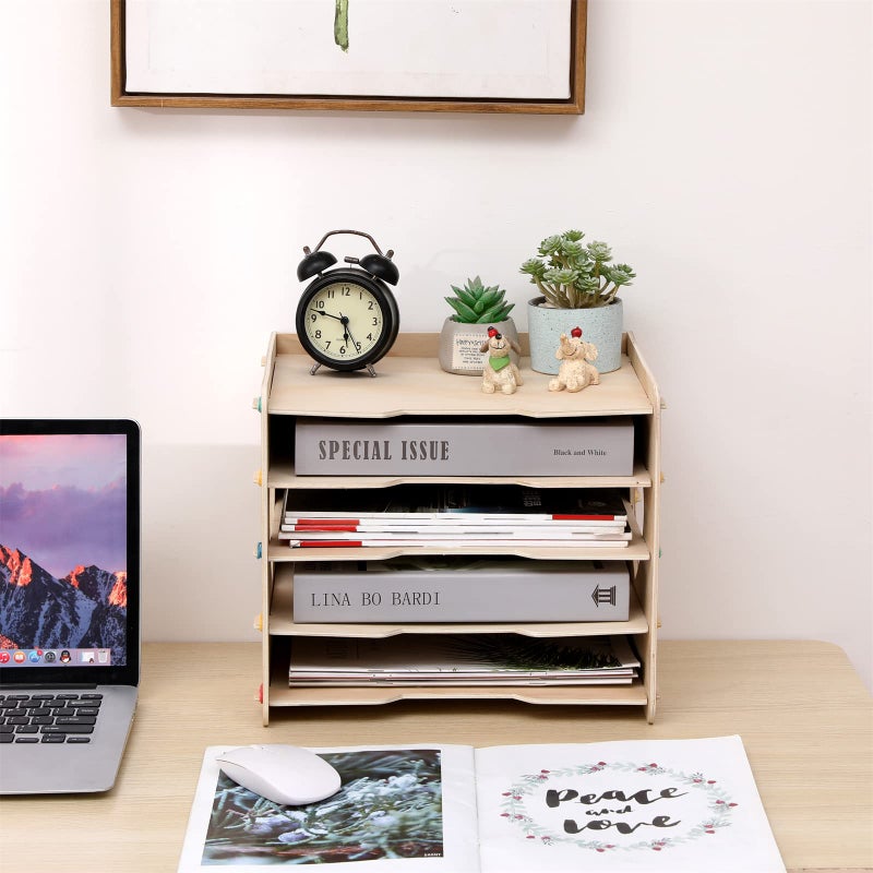 CFYACFY 5 Tier Office Paper Organizer Cute Desk Organizer File Organizer Desktop for Office School Home Magazine Scrapbook Folders Letter Tray Paper Holder Desk Organizers Classroom Storage - Image 3