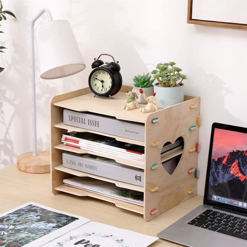 CFYACFY 5 Tier Office Paper Organizer Cute Desk Organizer File Organizer Desktop for Office School Home Magazine Scrapbook Folders Letter Tray Paper Holder Desk Organizers Classroom Storage - Image 2