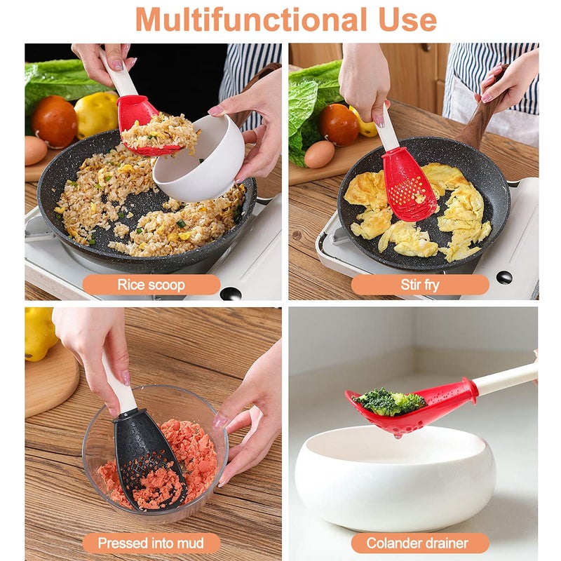 Tendiren 2PCS Multifunctional Kitchen Cooking Spoon, Skimmer Scoop Food Strainers for Cooking, Mashing, Draining, Grating, Non-stick Small Spatula Spoon Kitchen Tools (Black and Red) - Image 3