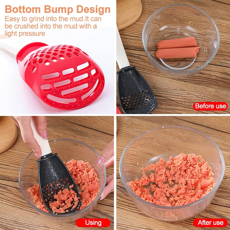 Tendiren 2PCS Multifunctional Kitchen Cooking Spoon, Skimmer Scoop Food Strainers for Cooking, Mashing, Draining, Grating, Non-stick Small Spatula Spoon Kitchen Tools (Black and Red) - Image 5