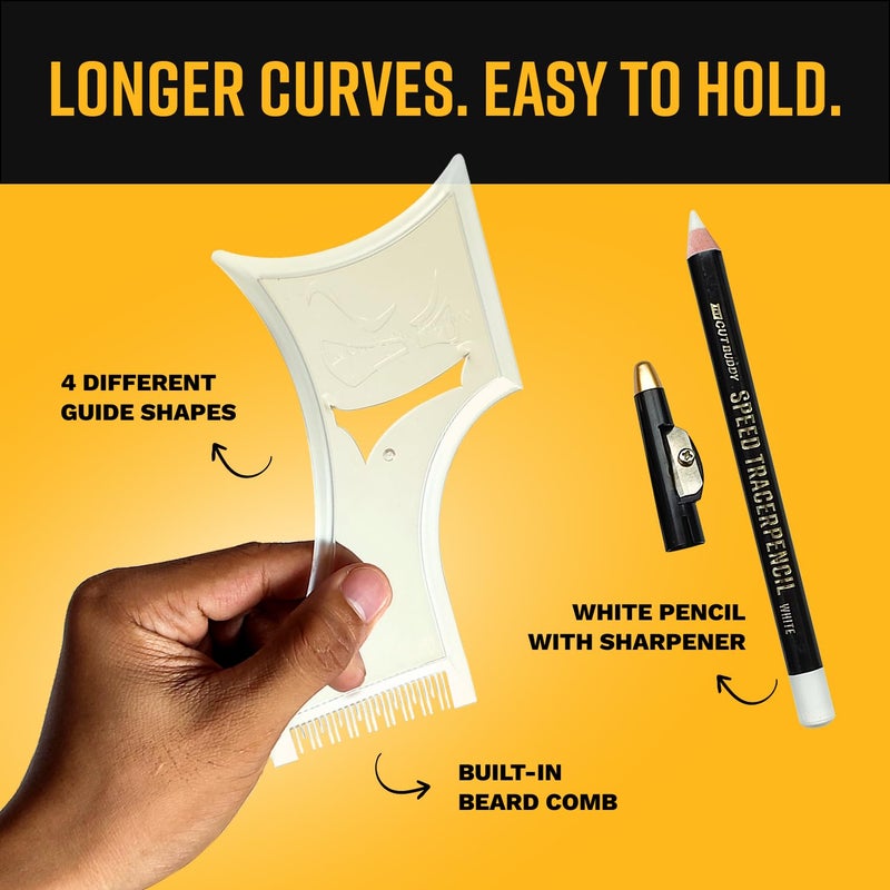 The Cut Buddy PLUS Beard Shaping Tool, Clear Template with Built-in Comb and Bonus Pencil, Ideal for Hairline, Beard, and Mustache Trimming - Image 3