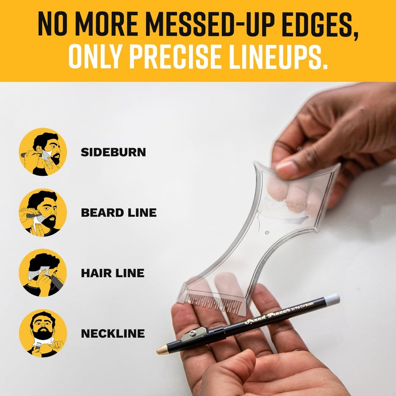 The Cut Buddy PLUS Beard Shaping Tool, Clear Template with Built-in Comb and Bonus Pencil, Ideal for Hairline, Beard, and Mustache Trimming - Image 4