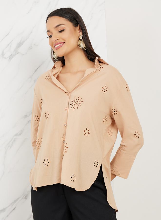 Styli Oversized Schiffli Johnny Collar Shirt  - Image 1