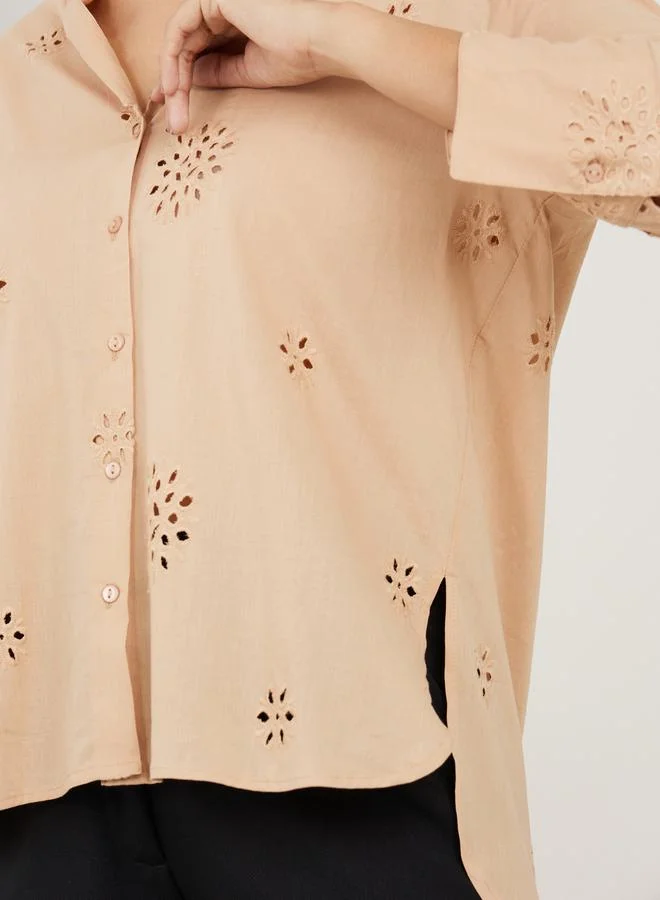 Styli Oversized Schiffli Johnny Collar Shirt