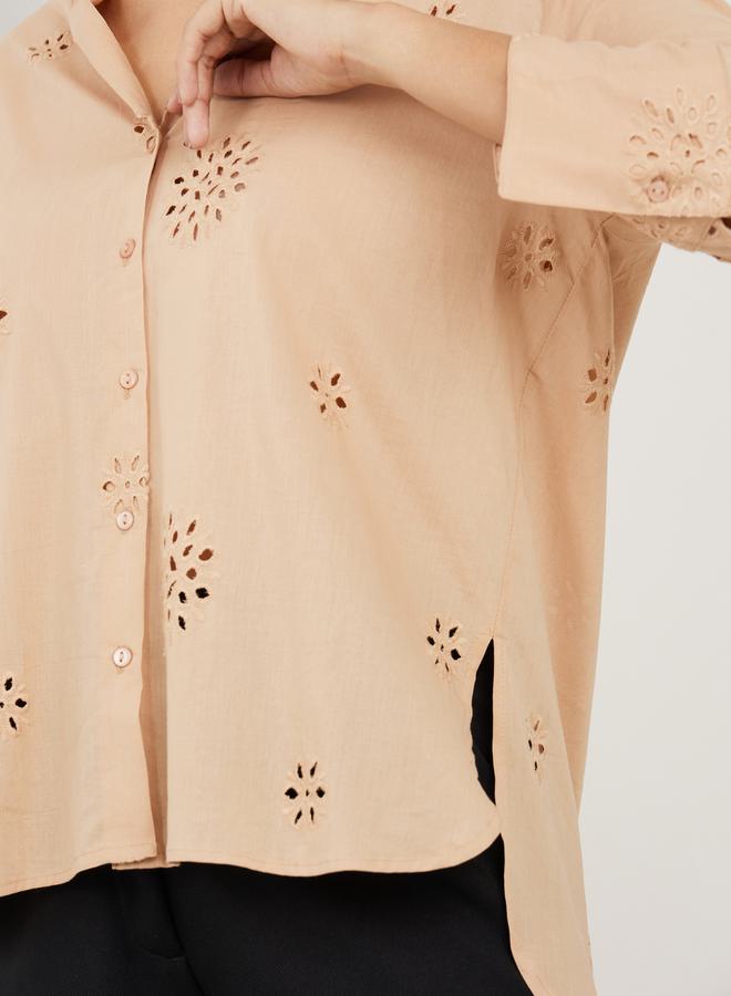Styli Oversized Schiffli Johnny Collar Shirt  - Image 3