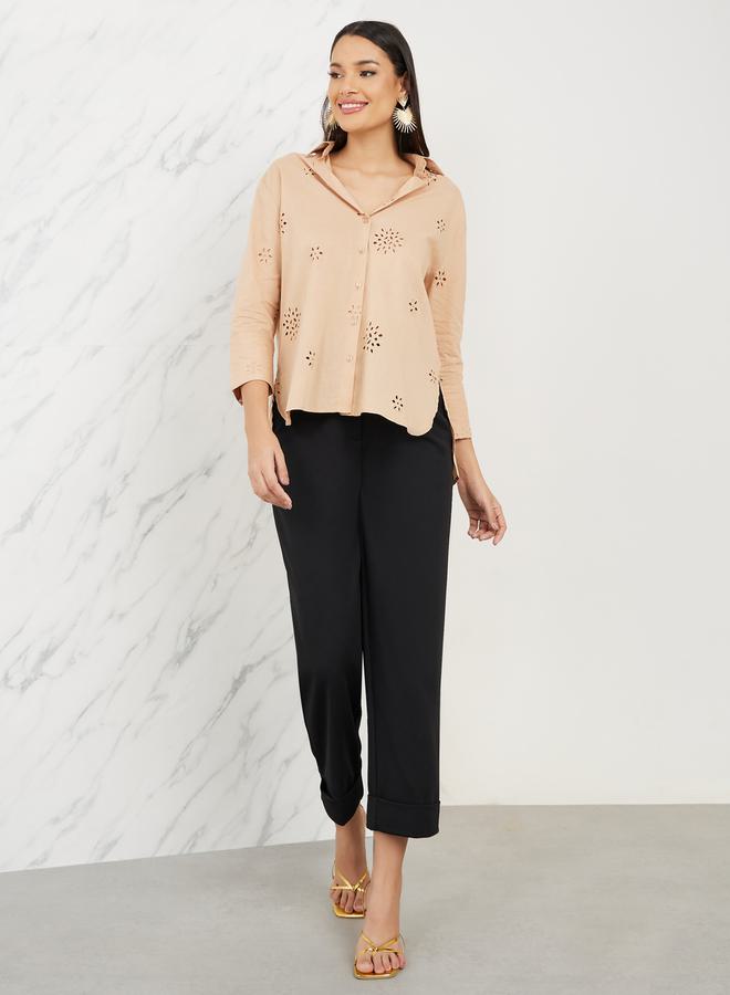 Styli Oversized Schiffli Johnny Collar Shirt  - Image 2