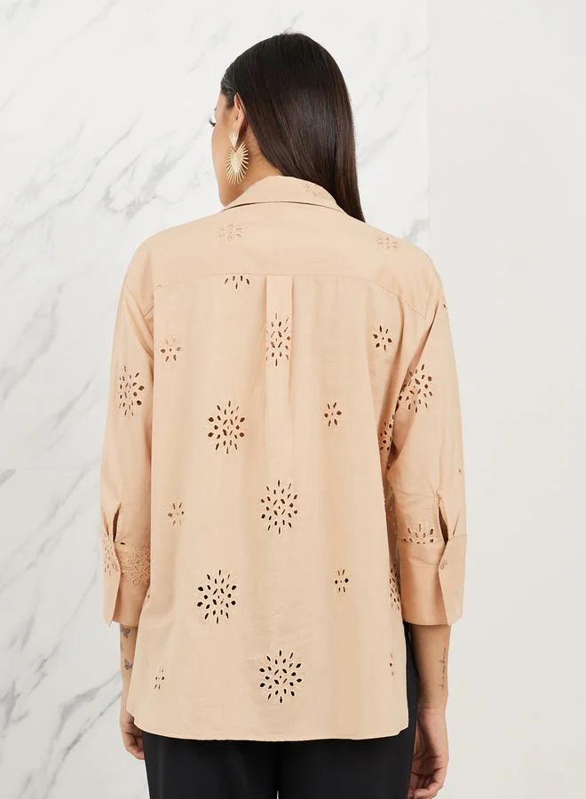 Styli Oversized Schiffli Johnny Collar Shirt