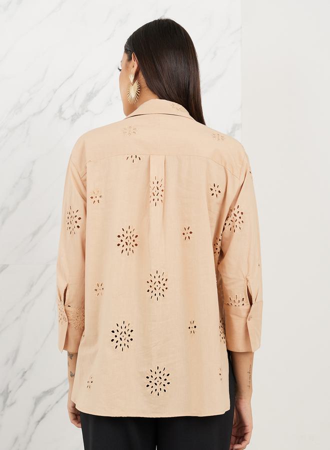 Styli Oversized Schiffli Johnny Collar Shirt  - Image 4