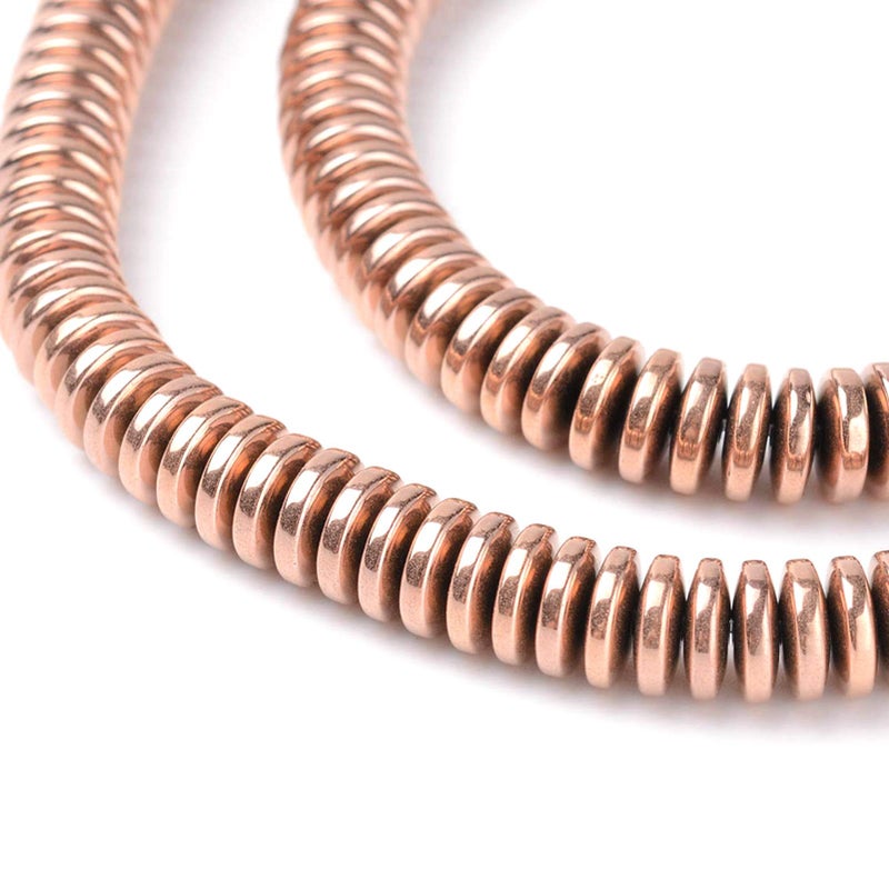 Craftdady 200Pcs 6mm Rose Gold Heishi Disc Synthetic Hematite Beads Metallic Smooth Flat Round Coin Disk Imitation Gemstone Loose Beads for Jewelry Craft Making