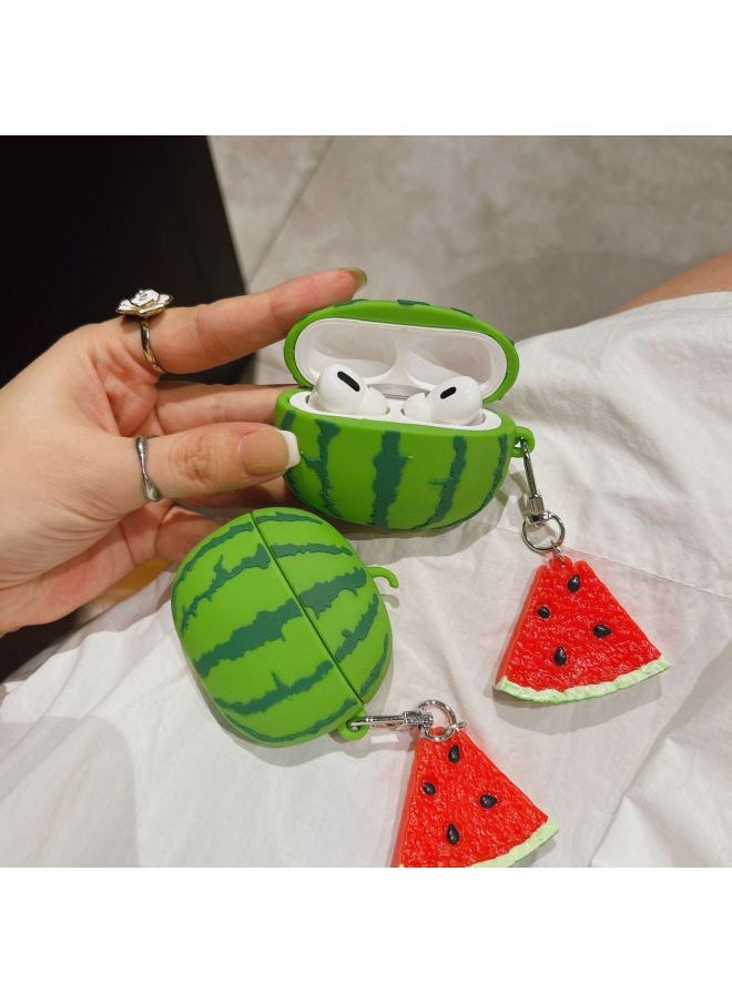 Generic - Summer Simulation Watermelon AirPods Pro For Apple Bluetooth Earphone Case 2/3 Generation Cartoon Silicone Protective Cover-Color:Simulated Watermelon + Pendant + Lanyard-Applicable Models:Airpods 1/2 Generation Universal - Image 1