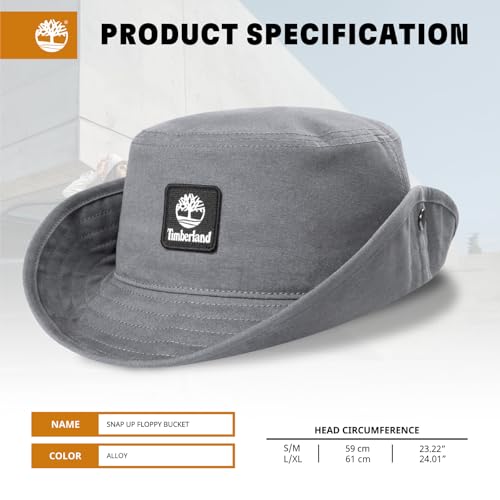 Timberland Floppy Grey Bucket Hat for Men, Large/XLarge, Packable Wide Brim Sun Hat with Adjustable Chin Cord, Lightweight and Breathable for Outdoor Activities and Sun Protection - Image 3