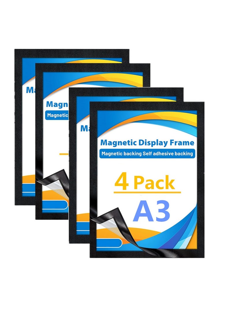 4Pack Magnetic Sign Holder,Self Adhesive Magnetic Display Frame,Magnetic Photo Frame for Home, School,Store,Notice,Pictrue Display Frame  - Image 1