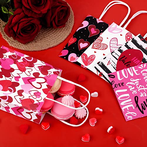 Cooraby 30 Pieces Valentines Day Mini Kraft Gift Bags With Handles, Tissue Paper and Tags - Assorted Styles Party Bags for Presents, 4.8 x 2.4 x 6 Inches - Image 4